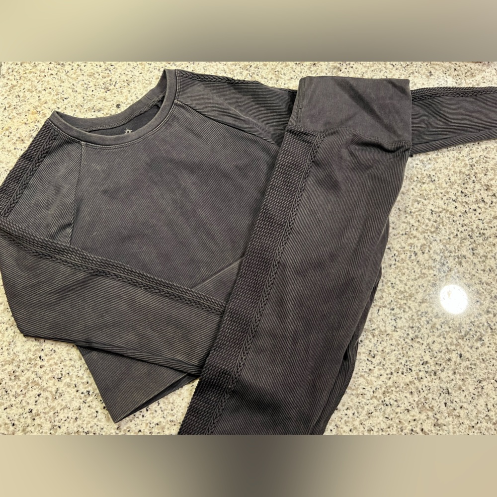 Offline by aerie waffle knit cropped long sleeve and leggings workout set